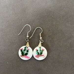 Cactus Design Earrings with Pink and Green Accents. From California